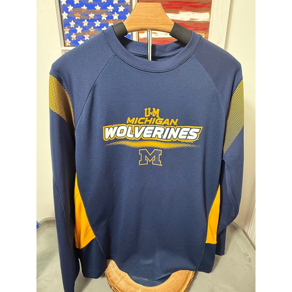 Majestic Michigan Wolverines Pullover Long Sleeve Shirt Mens Medium